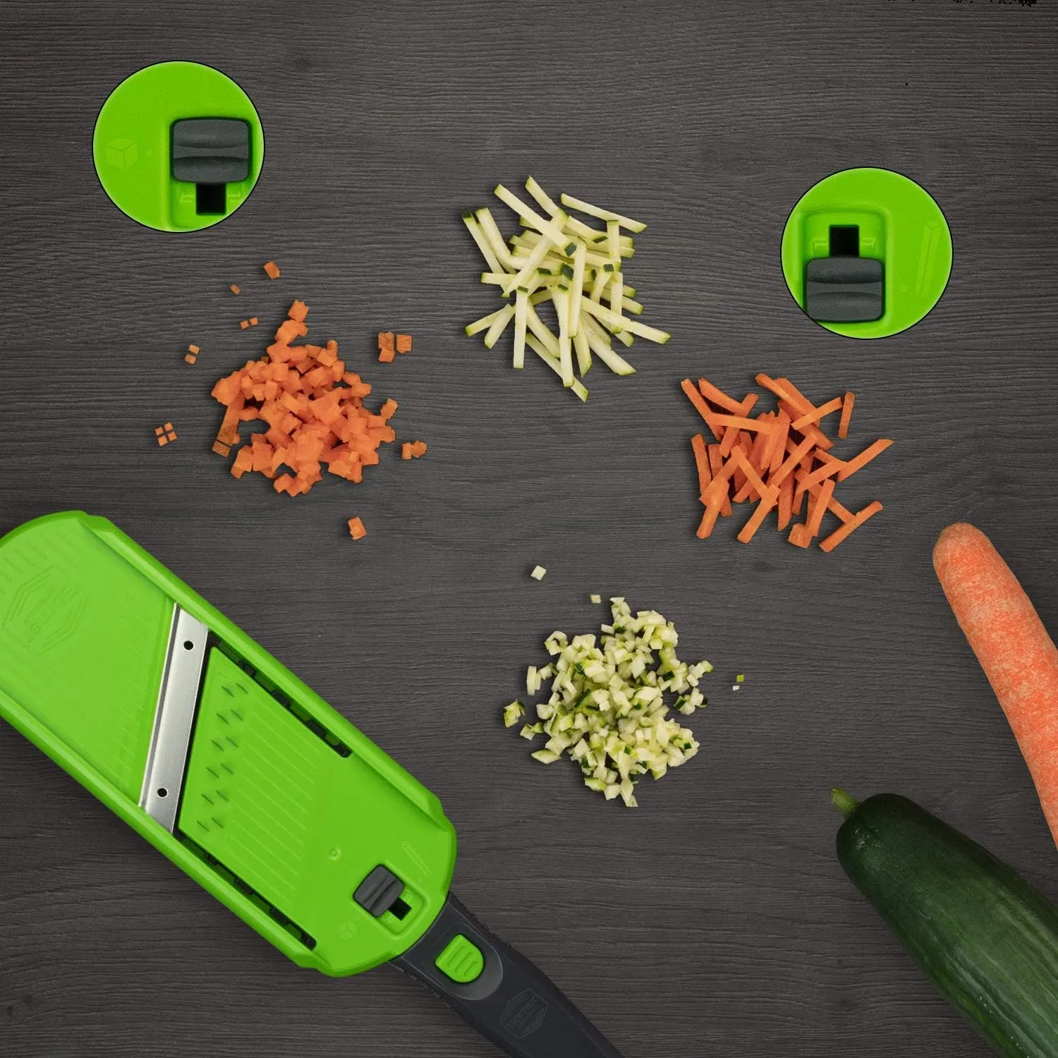 Multi Dicer & Julienne Vegetable Cutter • Vegetable Slicer for Fruits & Vegetables with 2 Cutting Styles • Julienne Slicer for Strips & Dices • Kitchen Slicer Set • Color: Green