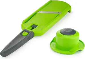 Multi Slicer Set (Slicer   Safety Guard) • Vegetable Slicer for Fruits & Vegetables • 2 Thickness Settings • Compact Mini Kitchen Slicer • Color: Green with Gray Handle