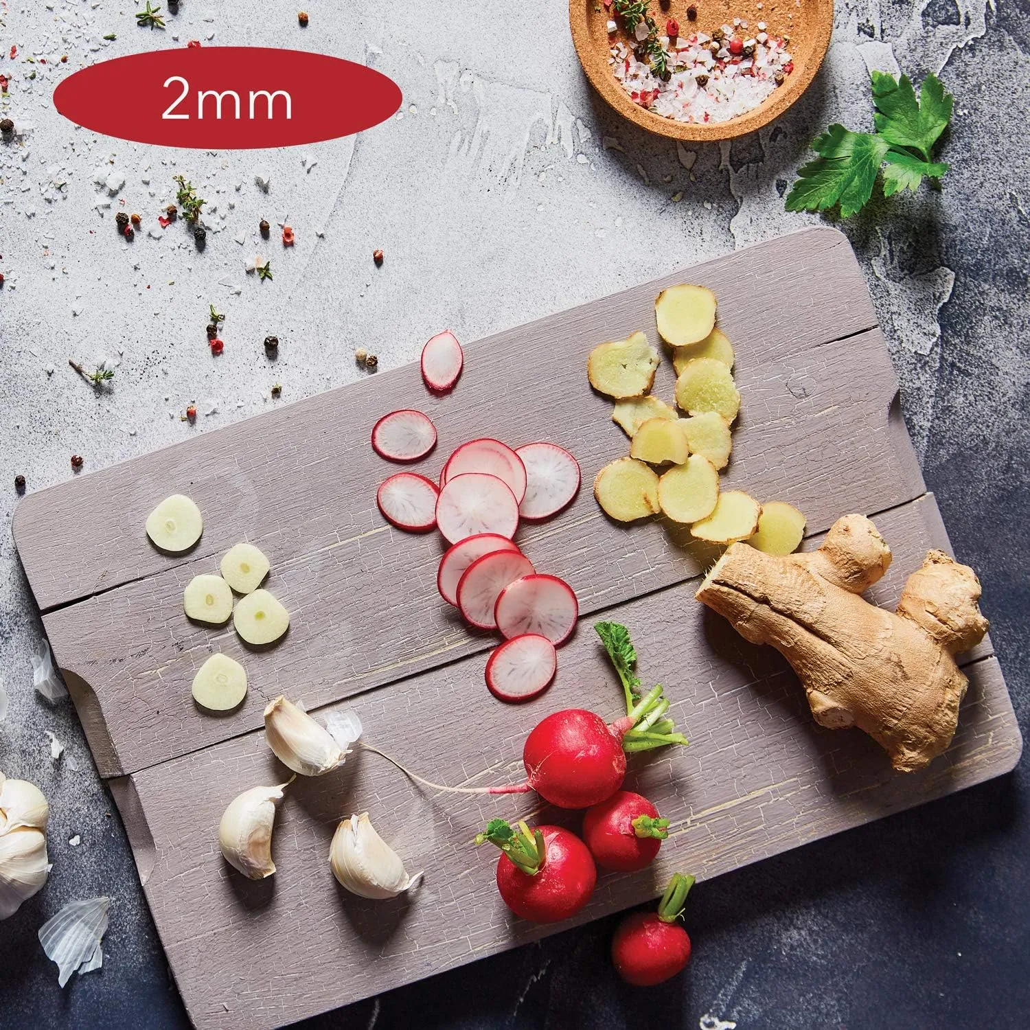 Multi Slicer Set (Slicer   Safety Guard) • Vegetable Slicer for Fruits & Vegetables • 2 Thickness Settings • Compact Mini Kitchen Slicer • Color: Green with Gray Handle