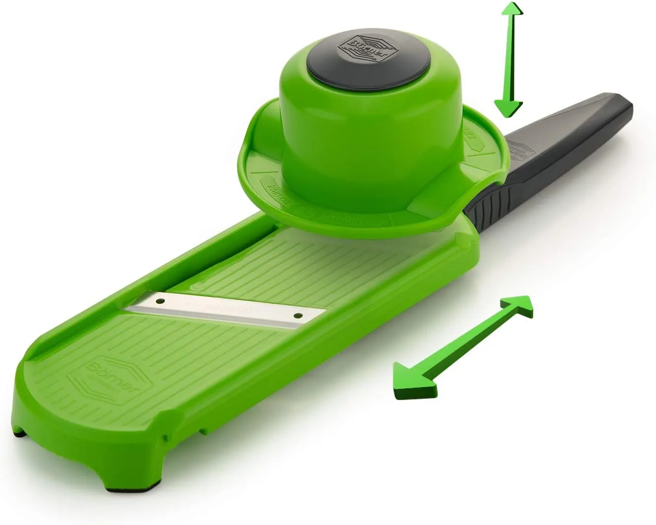 Multi Slicer Set (Slicer   Safety Guard) • Vegetable Slicer for Fruits & Vegetables • 2 Thickness Settings • Compact Mini Kitchen Slicer • Color: Green with Gray Handle