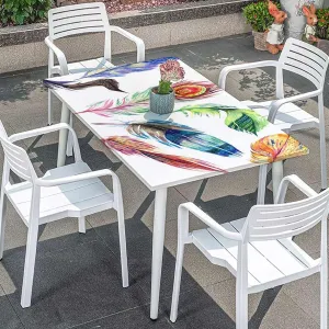 Multicolor Elastic Edge Fitted Tablecloth, Watercolor Feathers Birds Animals Rectangular Fitted Picnic Folding Table Cover Outdoor tablecloths Colorful Fits up 4 Foot Tables