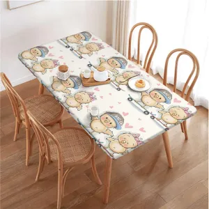 Multicolor Elastic Edged Table Covers Cartoon in Love Bears Rose Elastic Edged Table Cover for Farm Kitchen Dining Picnic Coffee Patio Decor Animals Fits up 4 Foot Tables