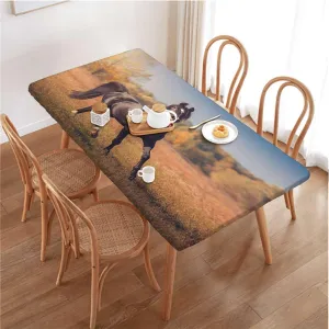 Multicolor Fitted Table Cover for Square Tables Horse Galloping Sunset Scenery Pasture Tablecloth Fitted Rectangle Elastic Edged Table Cover Waterproof ?Fabric Horse Decor Fits up 4 Foot Tables