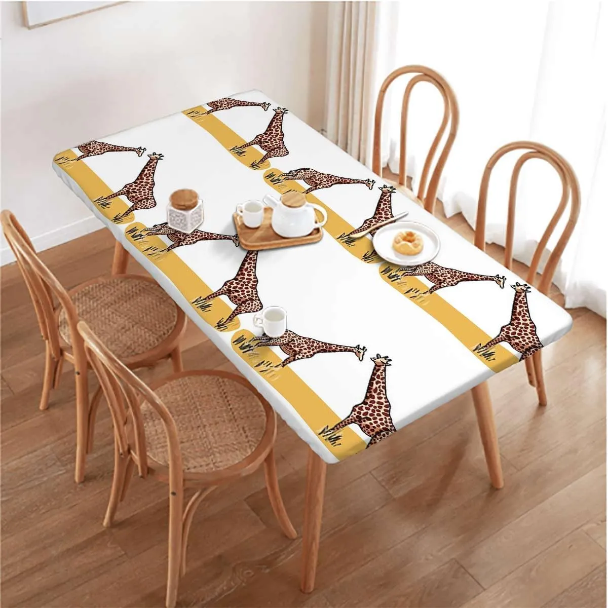Multicolor Folding Table Cover Giraffe Family Grassland Print Elastic Edged Picnic Table Covers ?for Camping, Dining, Outdoor, Park, Patio Africa Fits up 5 Foot Tables