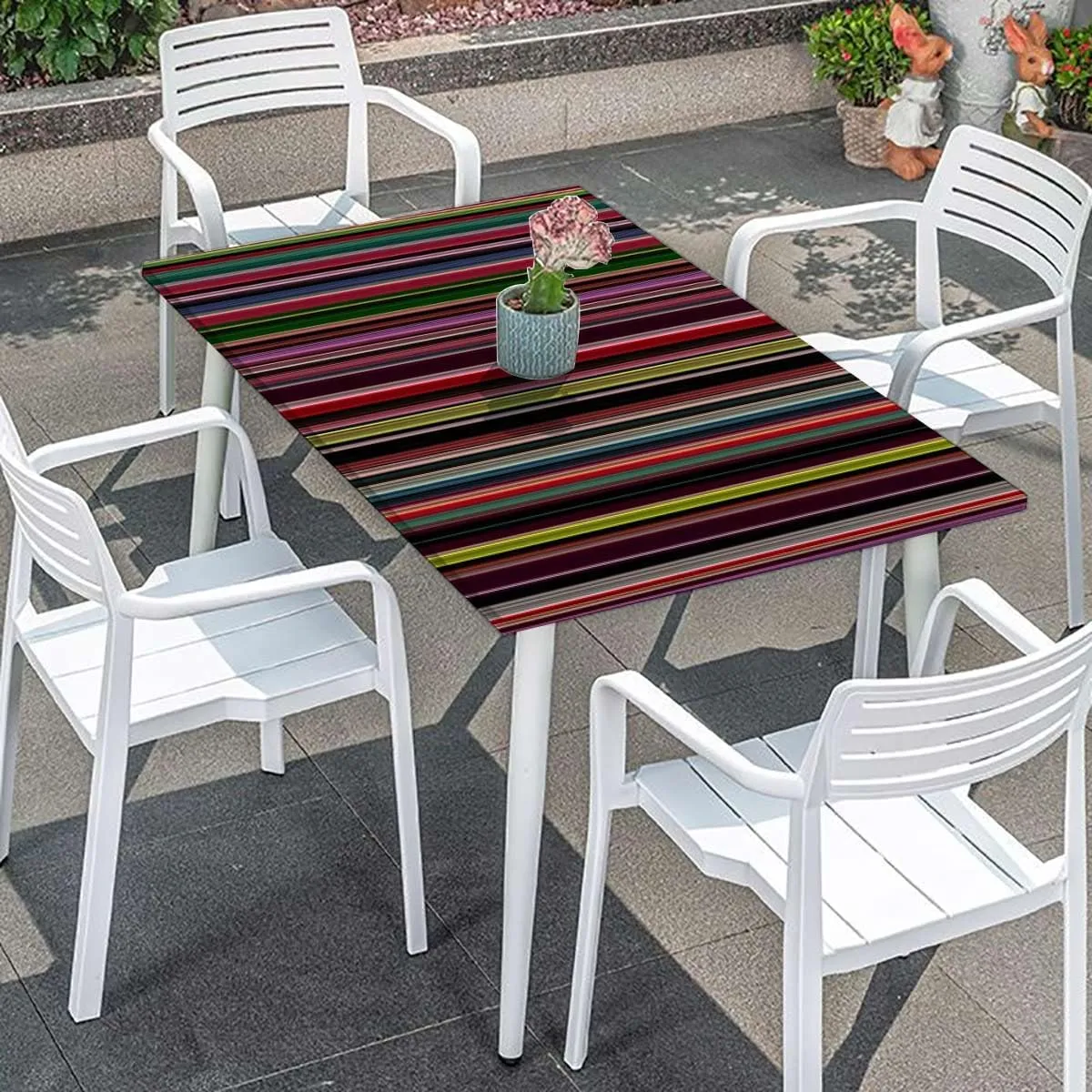 Multicolor Tablecloth Elastic Edge Fitted Vertical Pattern Modern Colored Stripes Soft-Touch Fitted Table Cloth, Waterproof Oil-Proof Table Cover Abstract Fits up 5 Foot Tables