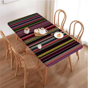 Multicolor Tablecloth Elastic Edge Fitted Vertical Pattern Modern Colored Stripes Soft-Touch Fitted Table Cloth, Waterproof Oil-Proof Table Cover Abstract Fits up 5 Foot Tables
