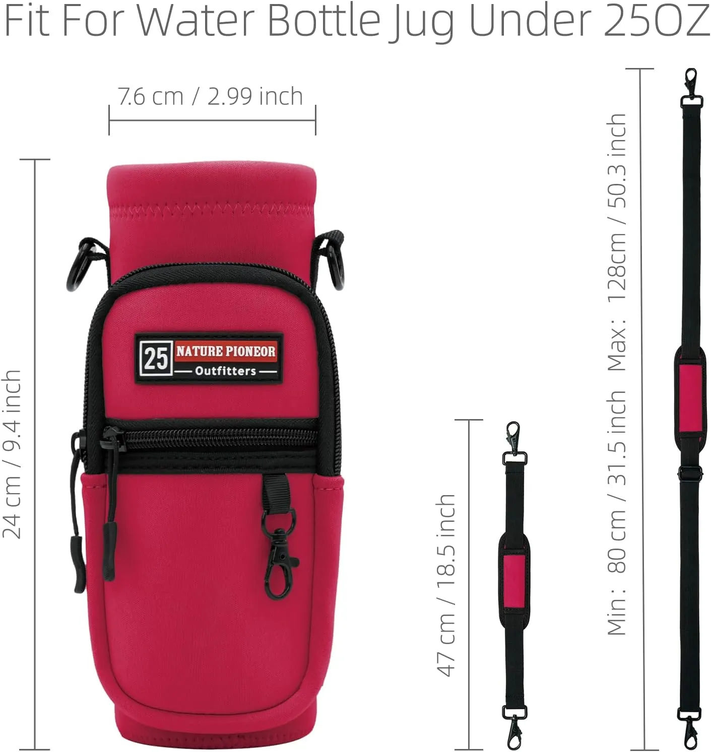 NATURE PIONEOR Water Bottle Holder with Strap,Water Bottle Carrier Bag Sling Sleeve with Adjustable Shoulder Strap & Handle and Large Phone Pocket for Walking,Hiking,Travelling for 25oz/32oz/40oz/64oz