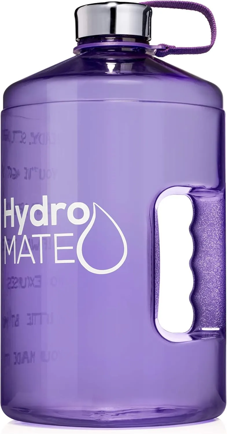 NatureWorks HydroMATE 1/2 Gallon Water Bottle with Times to Drink BPA Free Leak Proof Reusable Jug with Handle 64 oz (Light Purple)