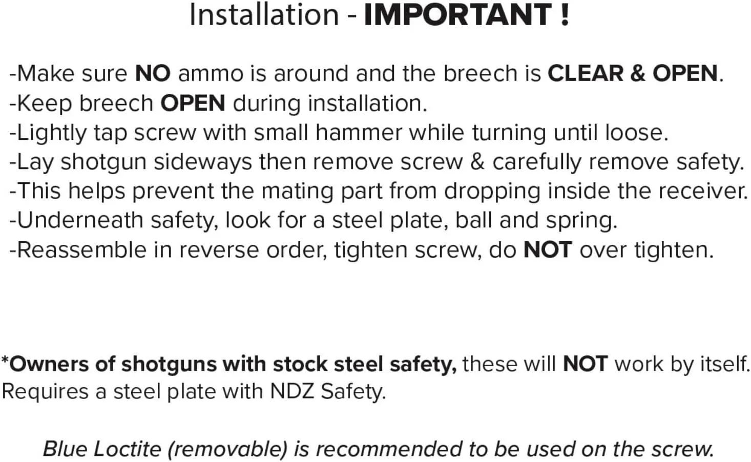 NDZ Performance Safety Replacement Kit for Mossberg 500 590 88 835 940 12/20 Aluminum - Ball & Steel Plate Kit, Made in The USA - Choose Color & Kit
