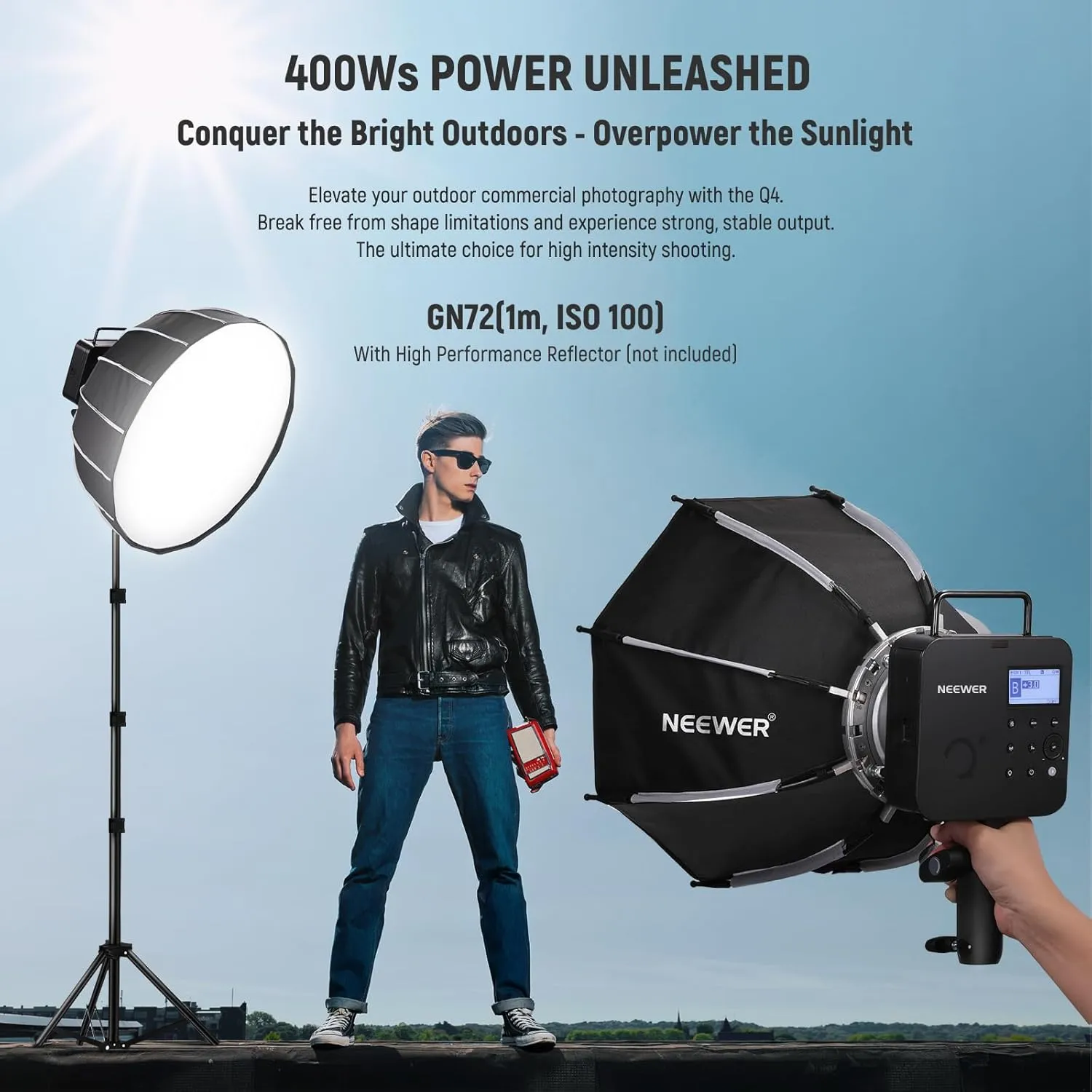 NEEWER Q4 400Ws 2.4G TTL Studio Flash [New Look] 1/8000 HSS 2800mAh Battery Powered Outdoor Strobe Photography Monolight with Carrying Bag, 30W Modeling Lamp/400 Full Power Flash/0.01-1.2s Recycling