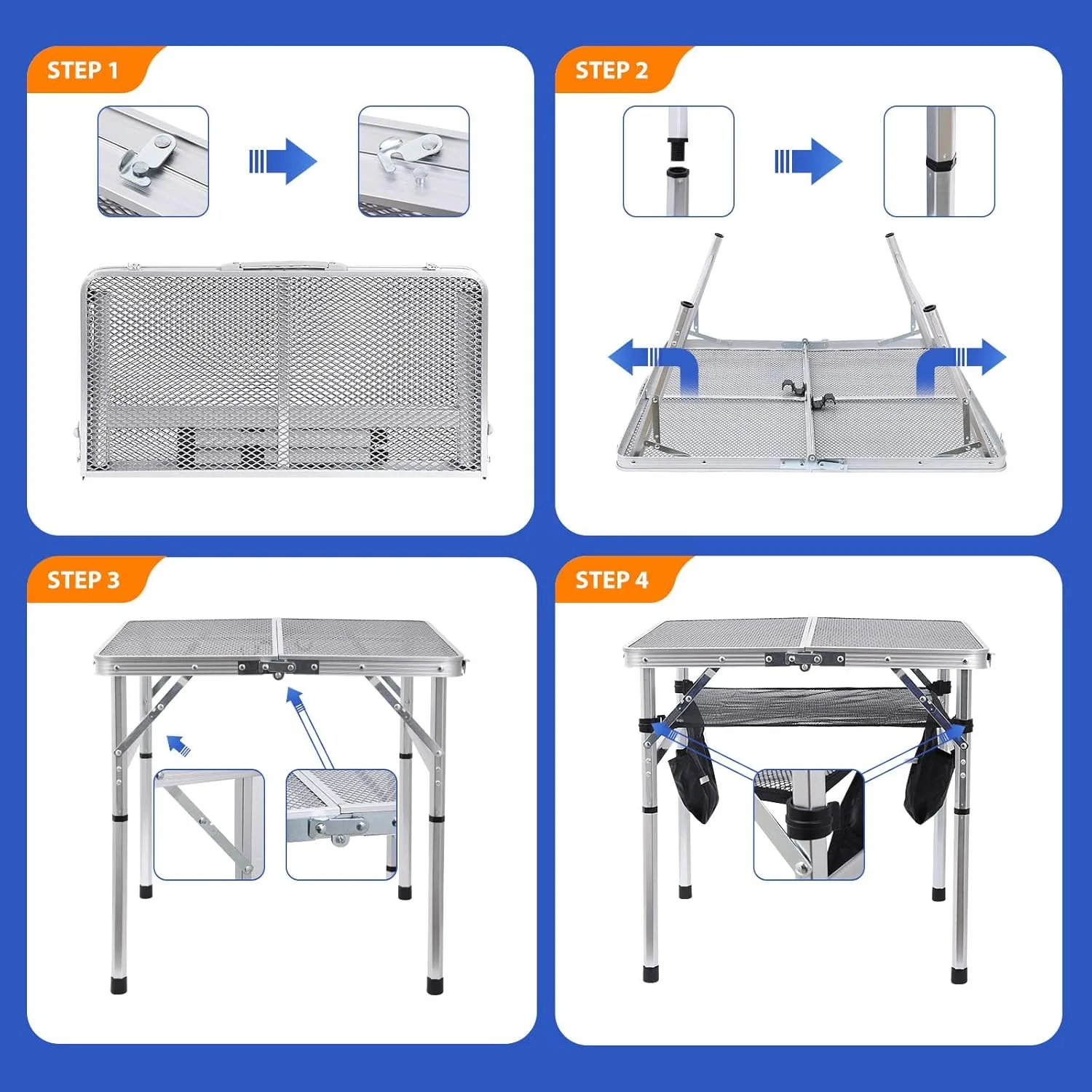 Nice C Square Table for Grill, Folding Table, Camping Table, Outdoor Table, Card Table, Height Adjustable, Mesh Bag Lightweight, Carry Handle, Aluminum (31.5"x31.5" White)