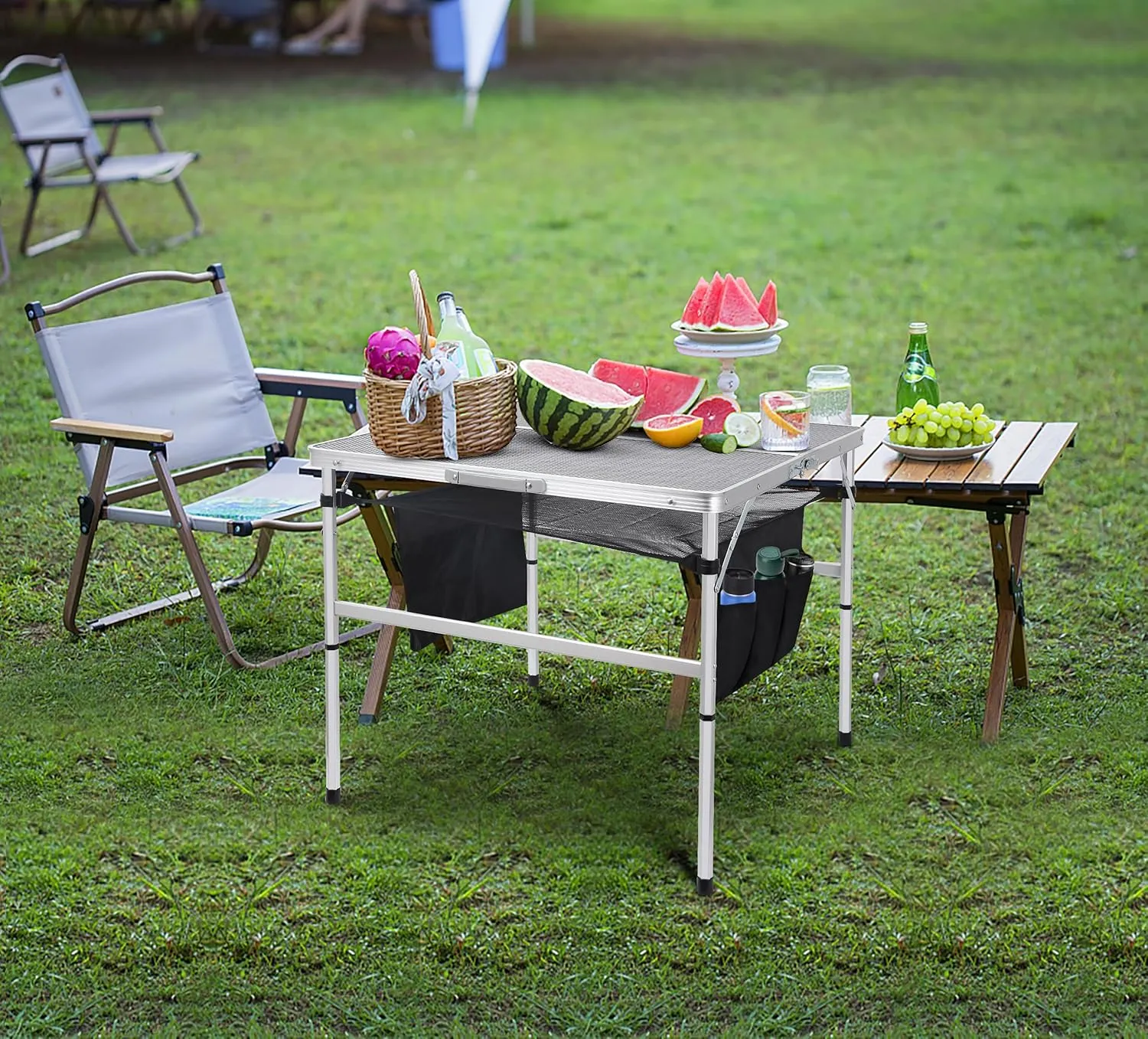 Nice C Square Table for Grill, Folding Table, Camping Table, Outdoor Table, Card Table, Height Adjustable, Mesh Bag Lightweight, Carry Handle, Aluminum (31.5"x31.5" White)