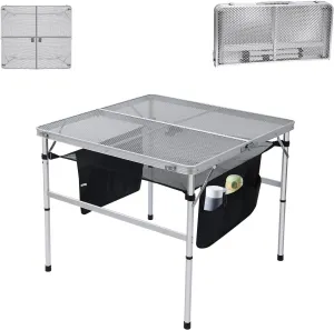 Nice C Square Table for Grill, Folding Table, Camping Table, Outdoor Table, Card Table, Height Adjustable, Mesh Bag Lightweight, Carry Handle, Aluminum (31.5"x31.5" White)