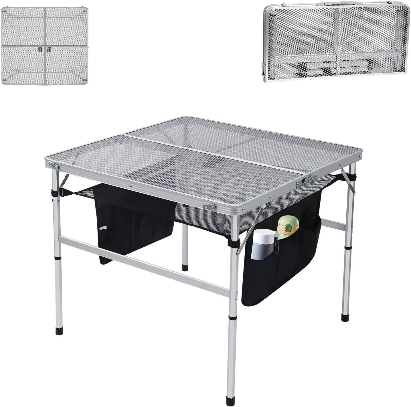 Nice C Square Table for Grill, Folding Table, Camping Table, Outdoor Table, Card Table, Height Adjustable, Mesh Bag Lightweight, Carry Handle, Aluminum (31.5"x31.5" White)