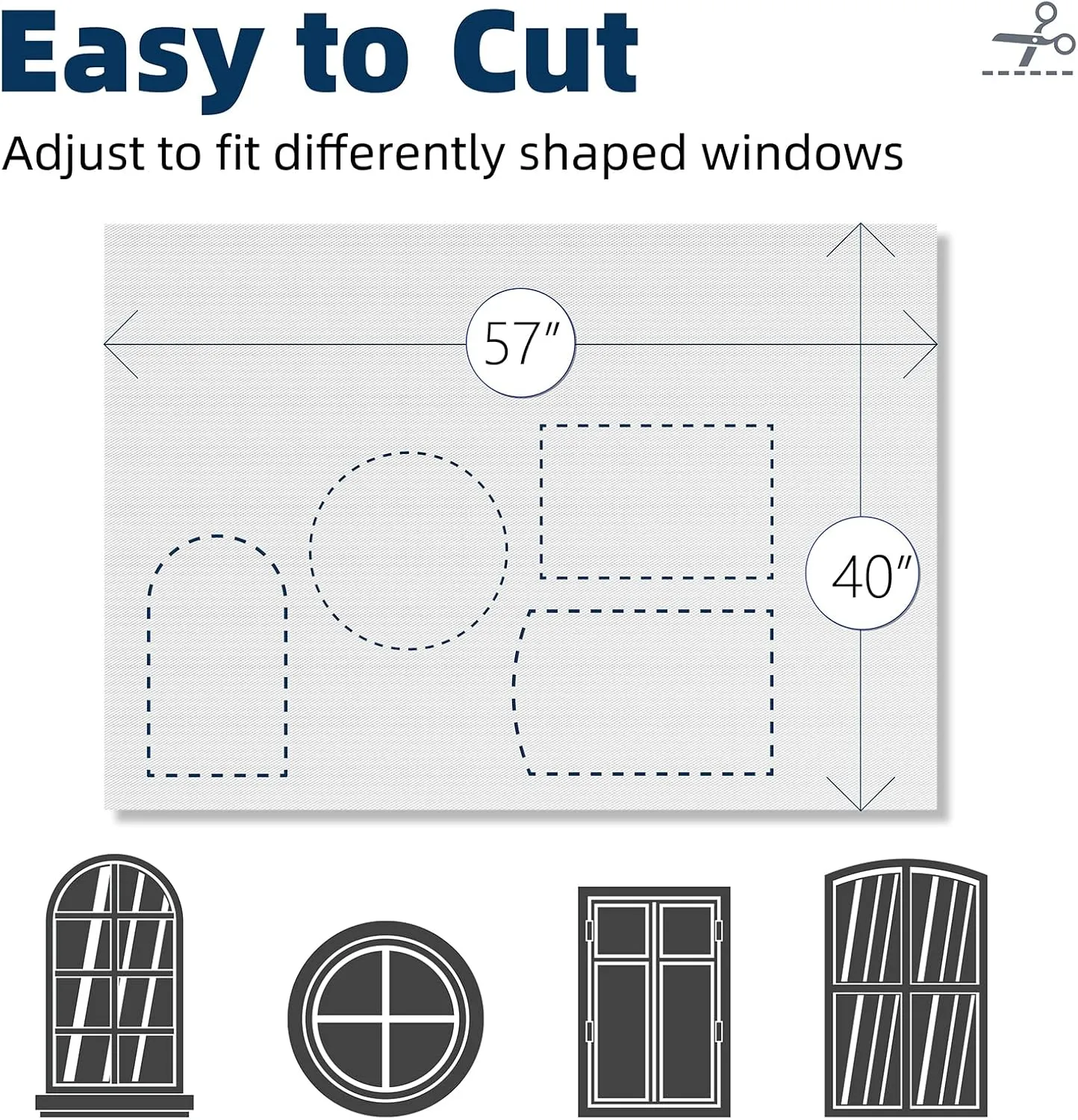 NIGHTON Portable Blackout Curtains 40"×57" Strong Hook and Loop Tape Strips with Adhesive,Blackout Shades That can be Cut,100% Blackout Material Blackout Blinds for Baby Nursery or Travel Use-White