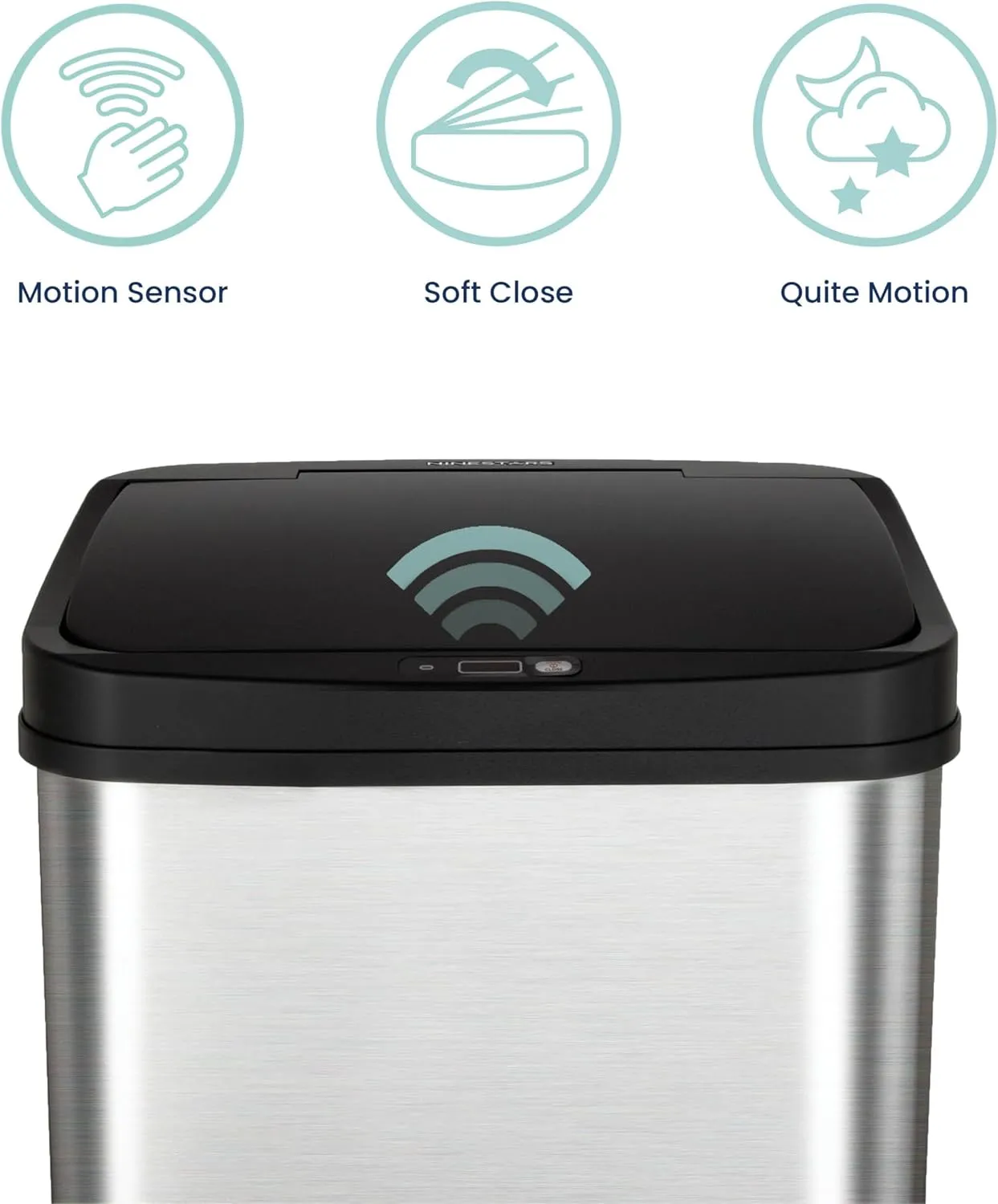 NINESTARS DZT-50-28 Automatic Touchless Motion Sensor Rectangular Trash Can, 13 Gal, Black Trim