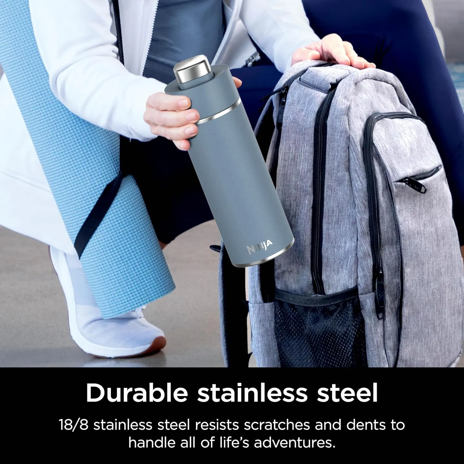 Ninja DW2401BL Thirsti 24oz Travel Water Bottle, For Carbonated Sparkling Drinks, Colder and Fizzier Longer, Leak Proof, 24 Hrs Cold, Dishwasher Safe, Stainless Steel Insulated Tumbler, Storm Blue