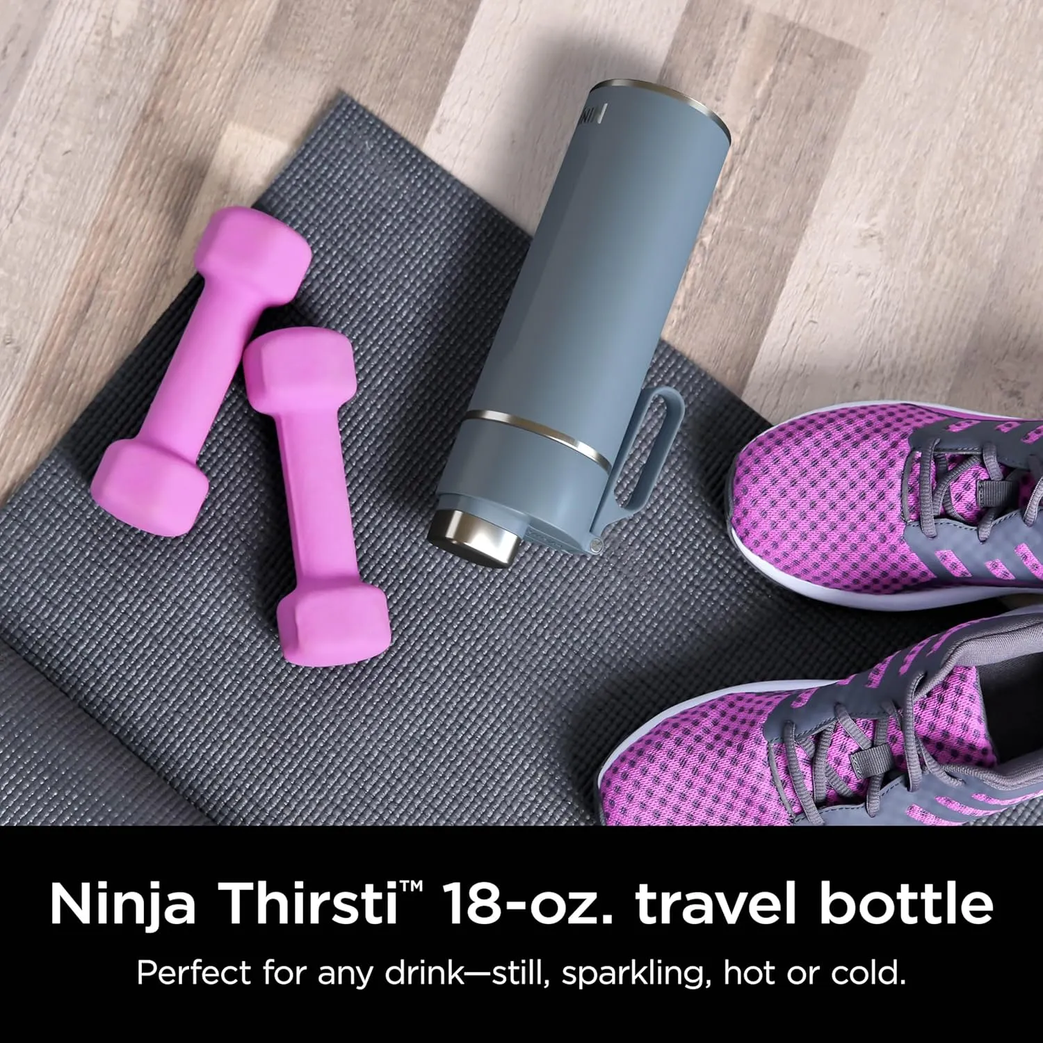 Ninja DW2401BL Thirsti 24oz Travel Water Bottle, For Carbonated Sparkling Drinks, Colder and Fizzier Longer, Leak Proof, 24 Hrs Cold, Dishwasher Safe, Stainless Steel Insulated Tumbler, Storm Blue