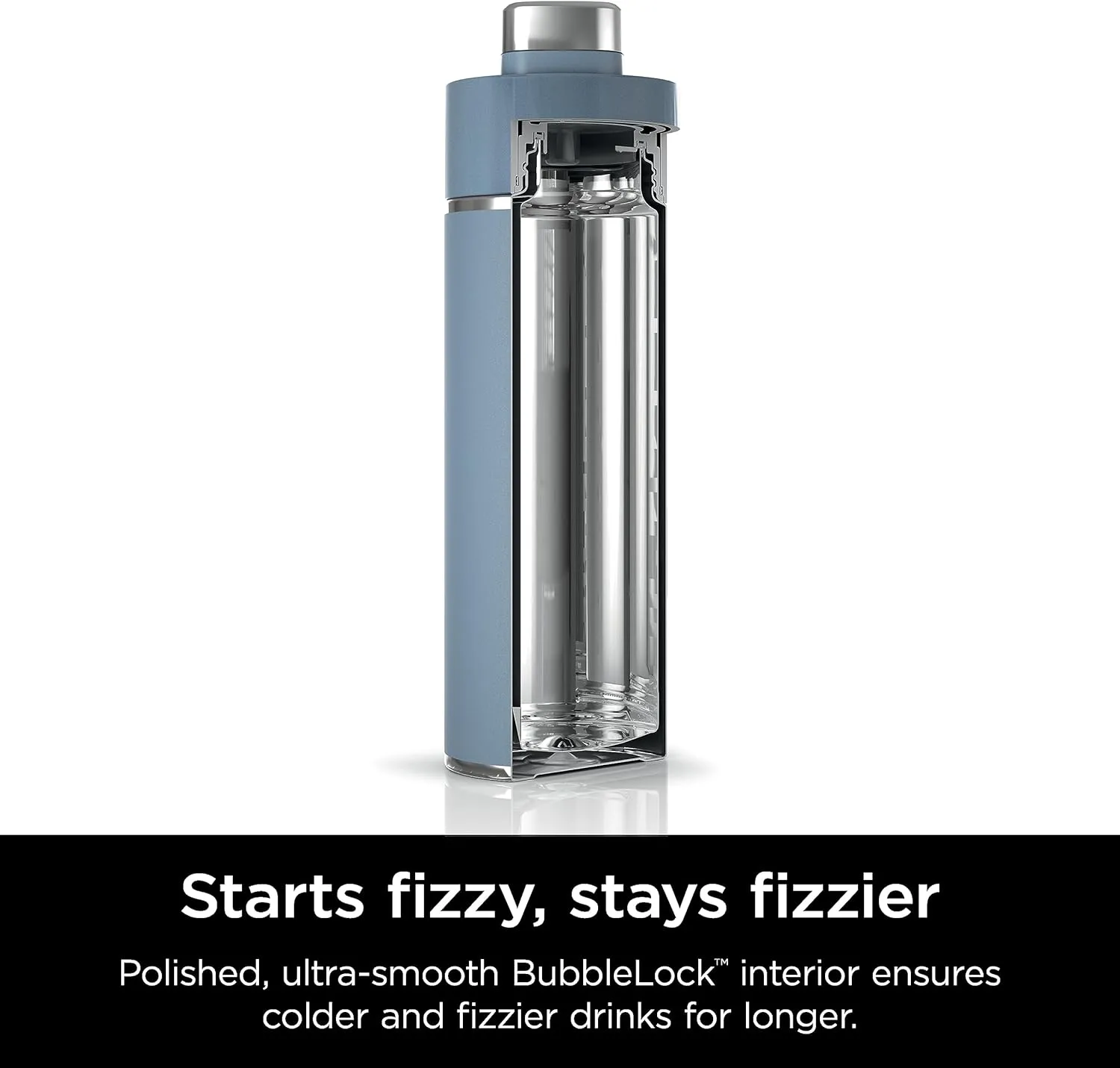 Ninja DW2401BL Thirsti 24oz Travel Water Bottle, For Carbonated Sparkling Drinks, Colder and Fizzier Longer, Leak Proof, 24 Hrs Cold, Dishwasher Safe, Stainless Steel Insulated Tumbler, Storm Blue