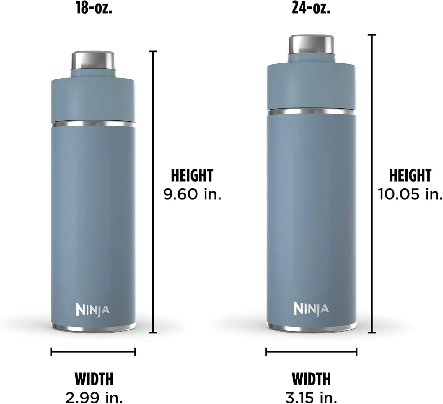 Ninja DW2401BL Thirsti 24oz Travel Water Bottle, For Carbonated Sparkling Drinks, Colder and Fizzier Longer, Leak Proof, 24 Hrs Cold, Dishwasher Safe, Stainless Steel Insulated Tumbler, Storm Blue