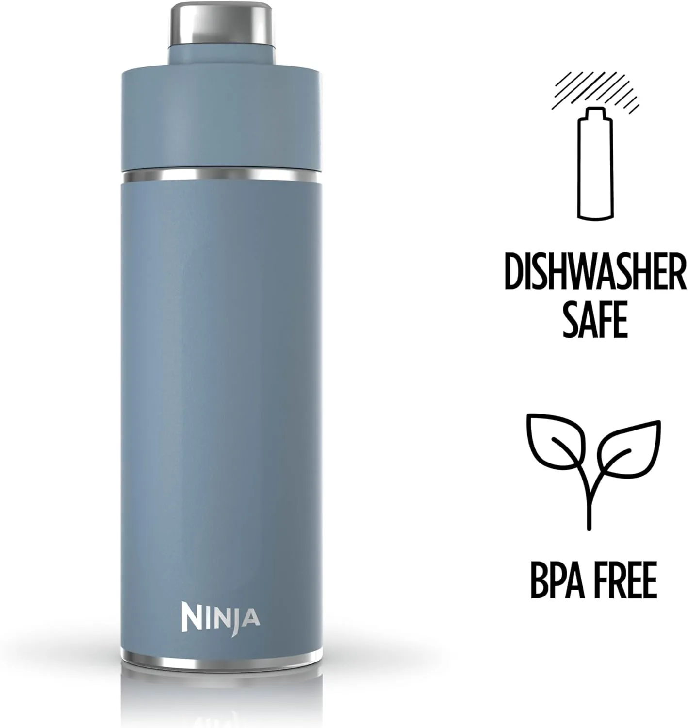 Ninja DW2401BL Thirsti 24oz Travel Water Bottle, For Carbonated Sparkling Drinks, Colder and Fizzier Longer, Leak Proof, 24 Hrs Cold, Dishwasher Safe, Stainless Steel Insulated Tumbler, Storm Blue