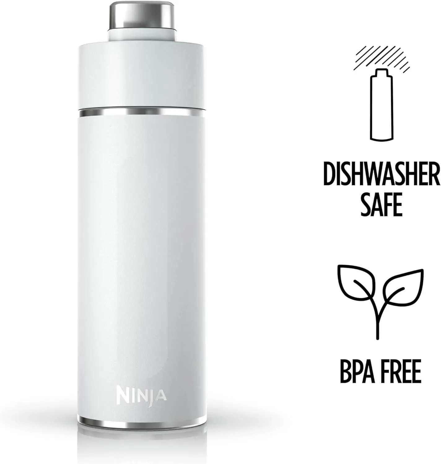Ninja Thirsti 18oz Travel Water Bottle, For Carbonated Sparkling Drinks, Colder and Fizzier Longer, Leak Proof, 24 Hrs Cold, Dishwasher Safe, Stainless Steel Insulated Tumbler, Cloud White, DW1801WH