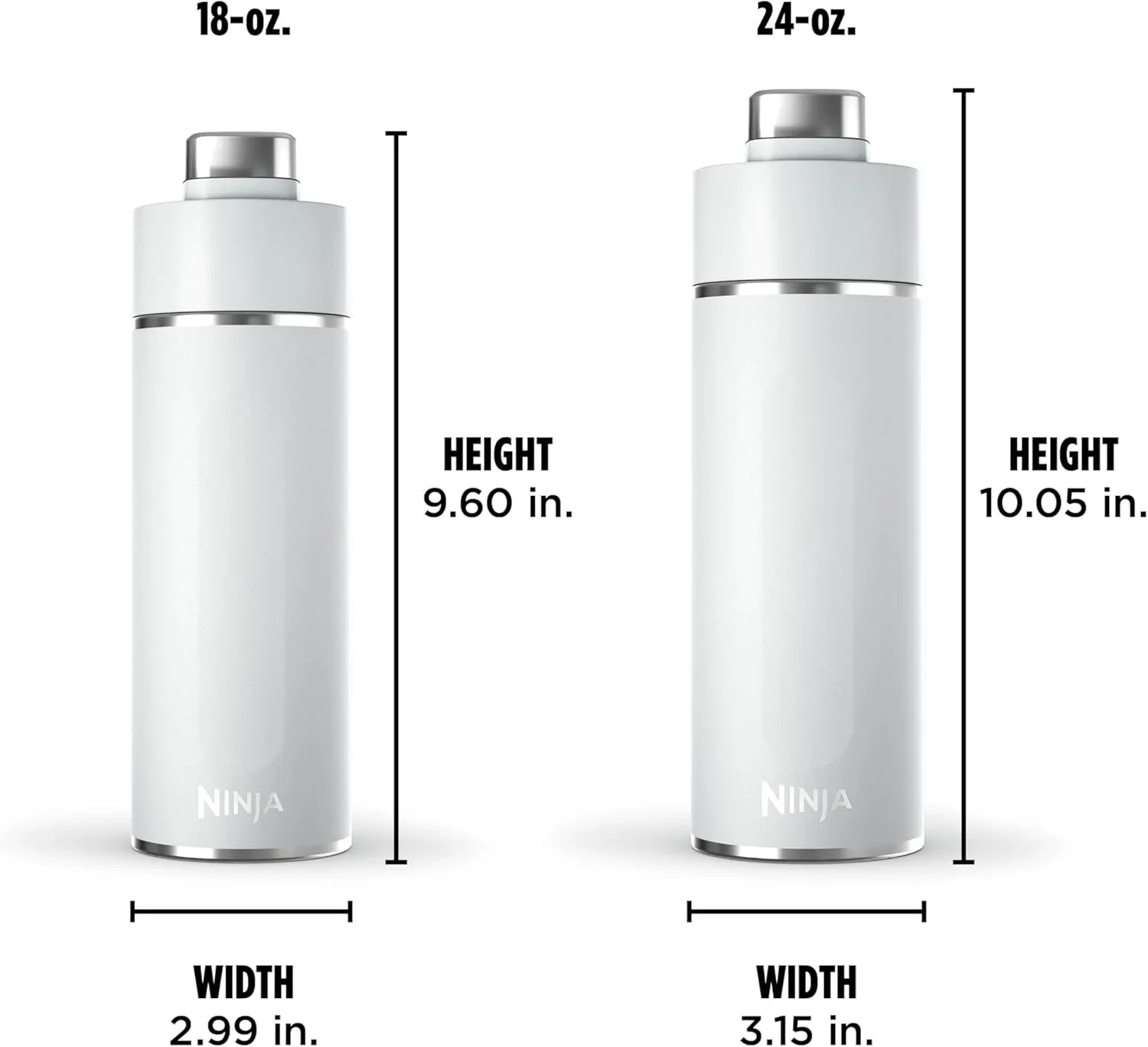 Ninja Thirsti 18oz Travel Water Bottle, For Carbonated Sparkling Drinks, Colder and Fizzier Longer, Leak Proof, 24 Hrs Cold, Dishwasher Safe, Stainless Steel Insulated Tumbler, Cloud White, DW1801WH