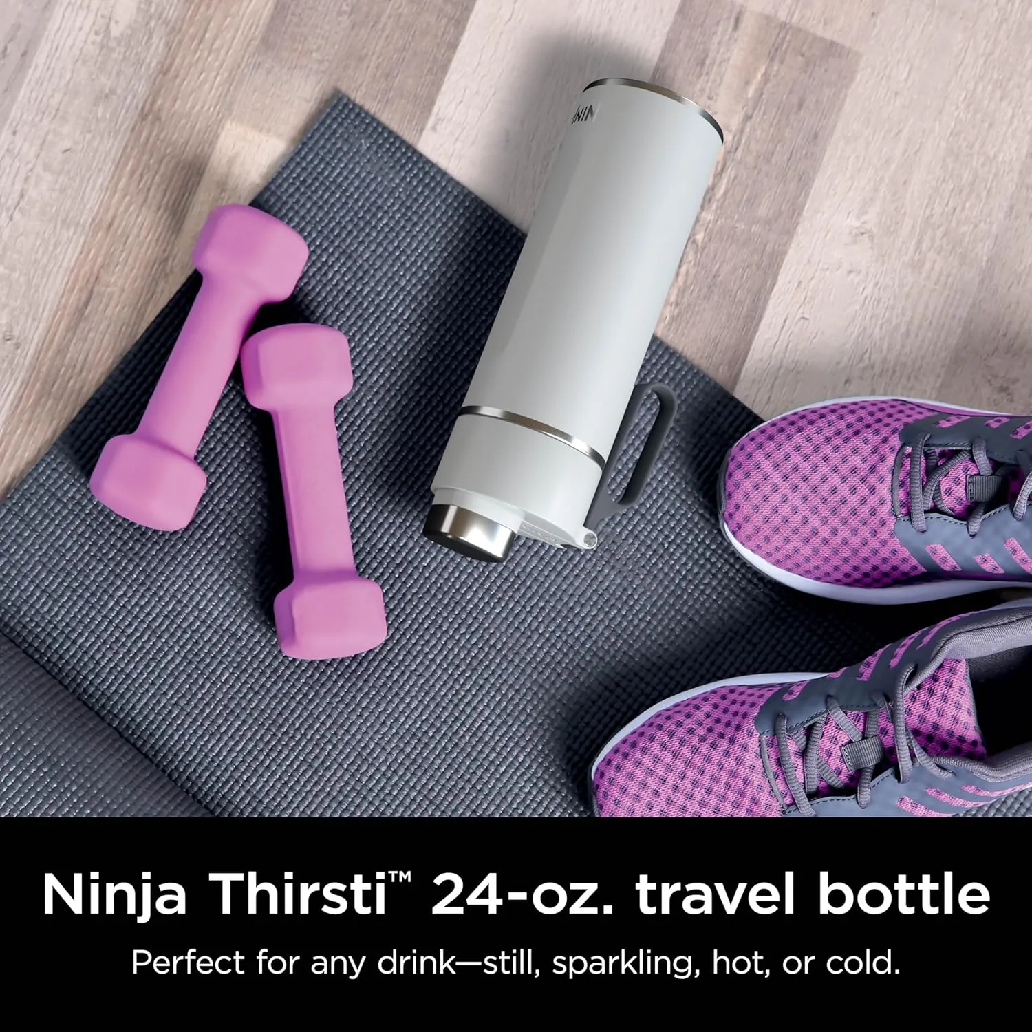 Ninja Thirsti 18oz Travel Water Bottle, For Carbonated Sparkling Drinks, Colder and Fizzier Longer, Leak Proof, 24 Hrs Cold, Dishwasher Safe, Stainless Steel Insulated Tumbler, Cloud White, DW1801WH