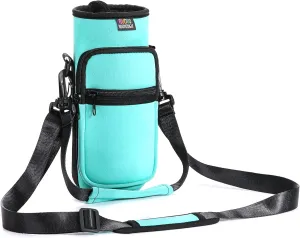 Nuovoware Water Bottle Carrier Bag,25oz/40oz/64oz Bottle Pouch Holder,Adjustable Shoulder Hand Strap 2 Pocket Sling Neoprene Sleeve Sports Accessories for Hiking Travelling Camping