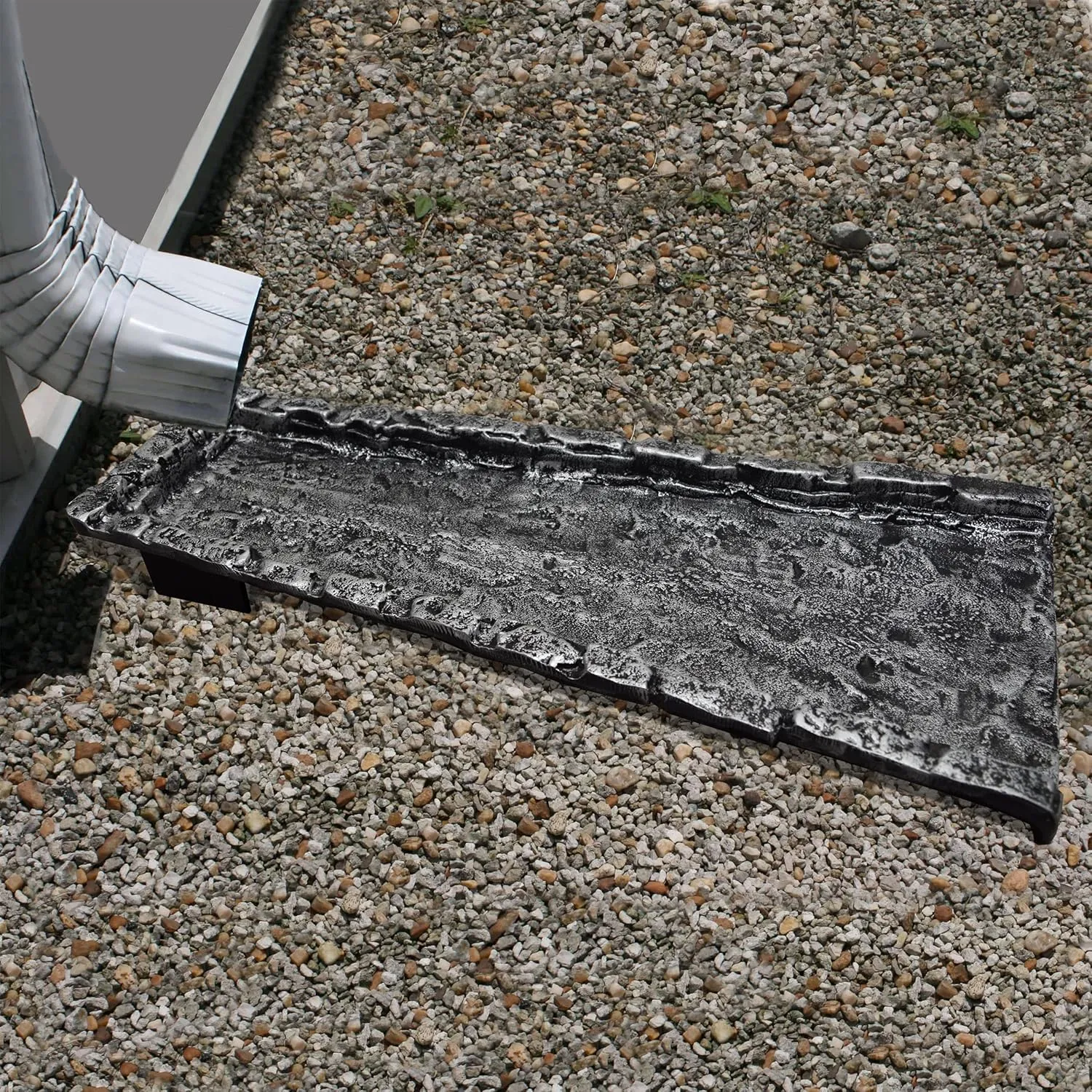 Oakland Living Silver Slate Stone Rock Cast Aluminum Metal Downspout Gutter 24 in. Heavy Splash Block