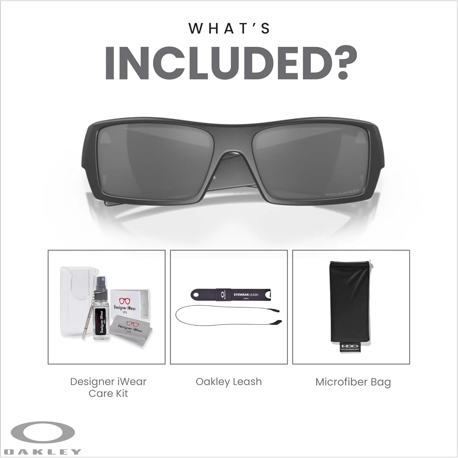 Oakley Gascan OO9014 Rectangular Sunglasses For Men   BUNDLE Leash   BUNDLE with Designer iWear Care Kit