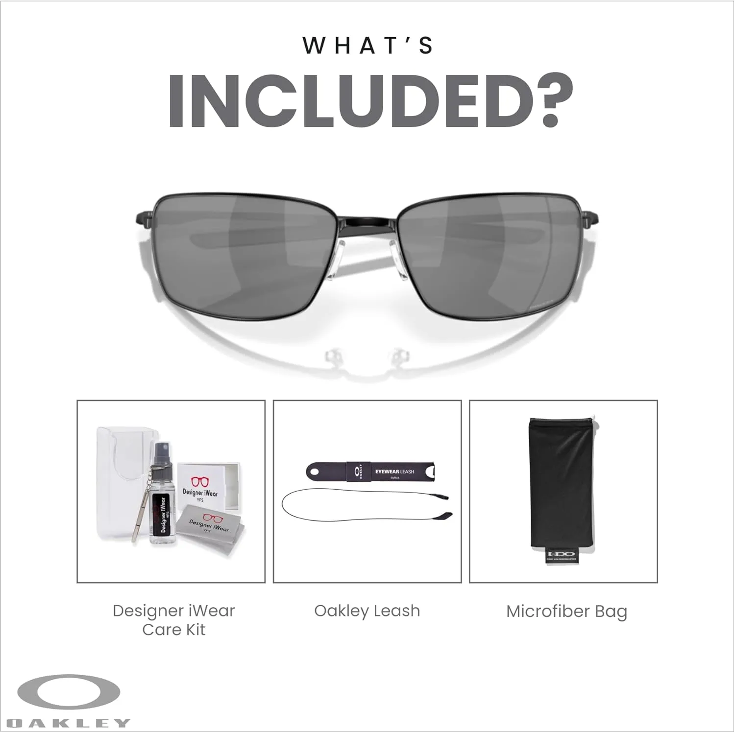 Oakley Square Wire OO4075 Rectangular Sunglasses For Men   BUNDLE Leash   Designer iWear Care Kit
