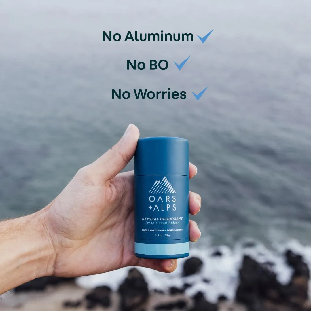 Oars   Alps Aluminum Free Deodorant for Men and Women, Dermatologist Tested and Made with Clean Ingredients, Vegan, Fresh Ocean Splash, 1 Pack, 2.6 Oz