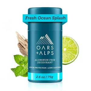 Oars   Alps Aluminum Free Deodorant for Men and Women, Dermatologist Tested and Made with Clean Ingredients, Vegan, Fresh Ocean Splash, 1 Pack, 2.6 Oz