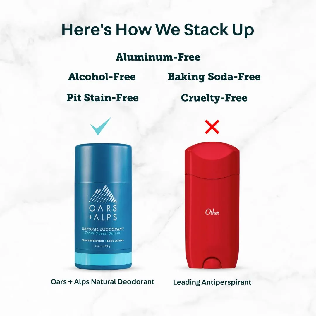 Oars   Alps Aluminum Free Deodorant for Men and Women, Dermatologist Tested and Made with Clean Ingredients, Vegan, Fresh Ocean Splash, 1 Pack, 2.6 Oz