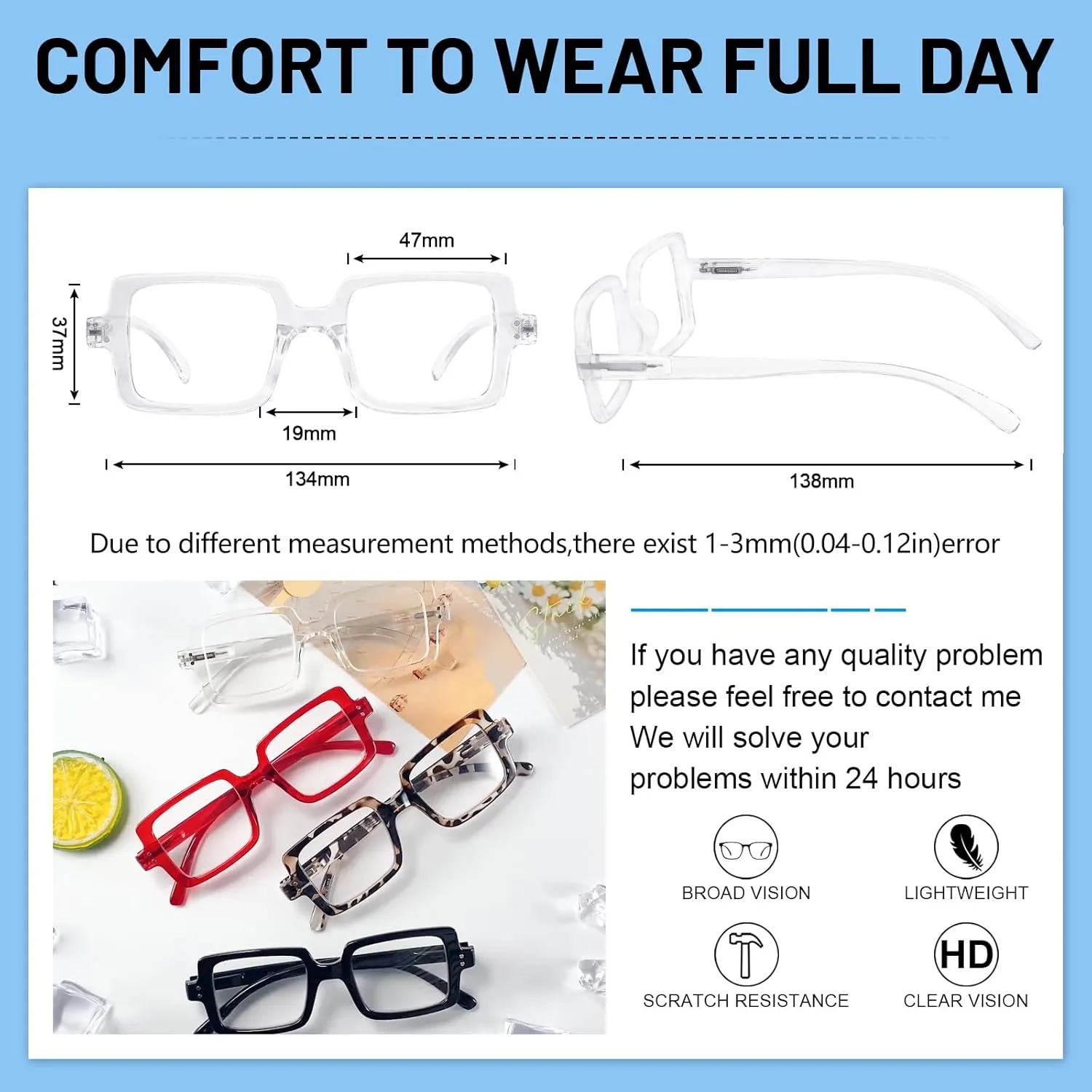 OCCI CHIARI Reading Glasses for Women Blue Light Blocker Clear Lens