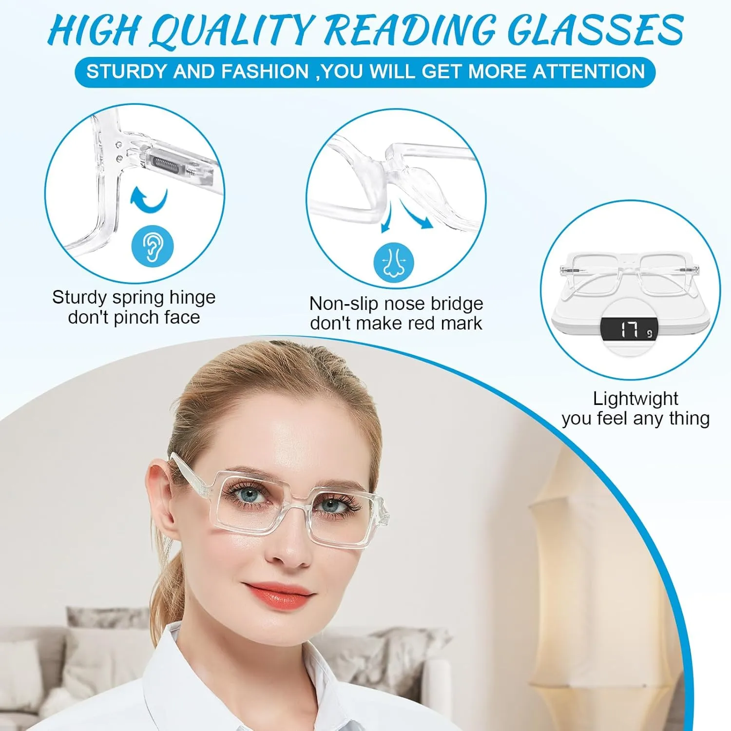 OCCI CHIARI Reading Glasses for Women Blue Light Blocker Clear Lens