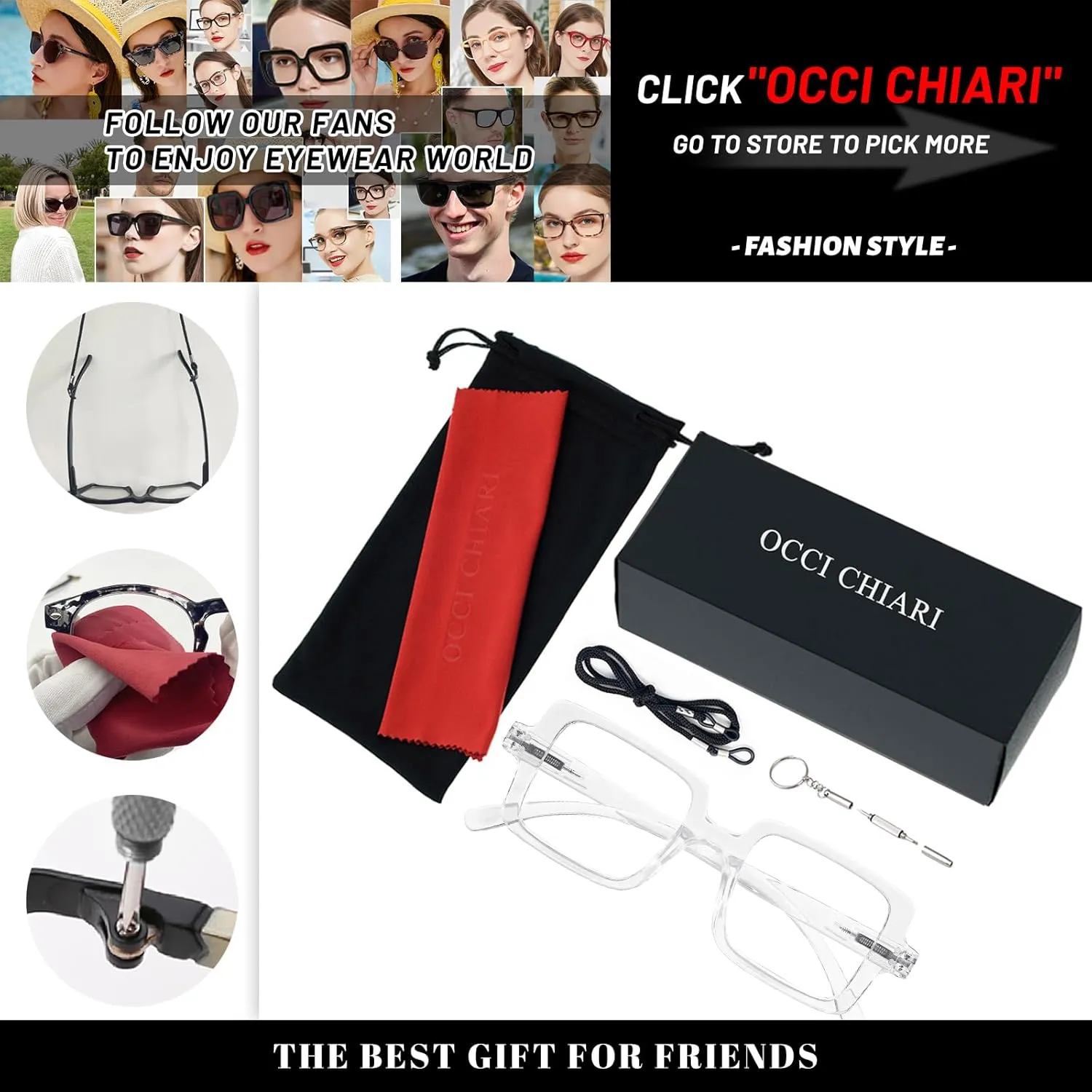 OCCI CHIARI Reading Glasses for Women Blue Light Blocker Clear Lens