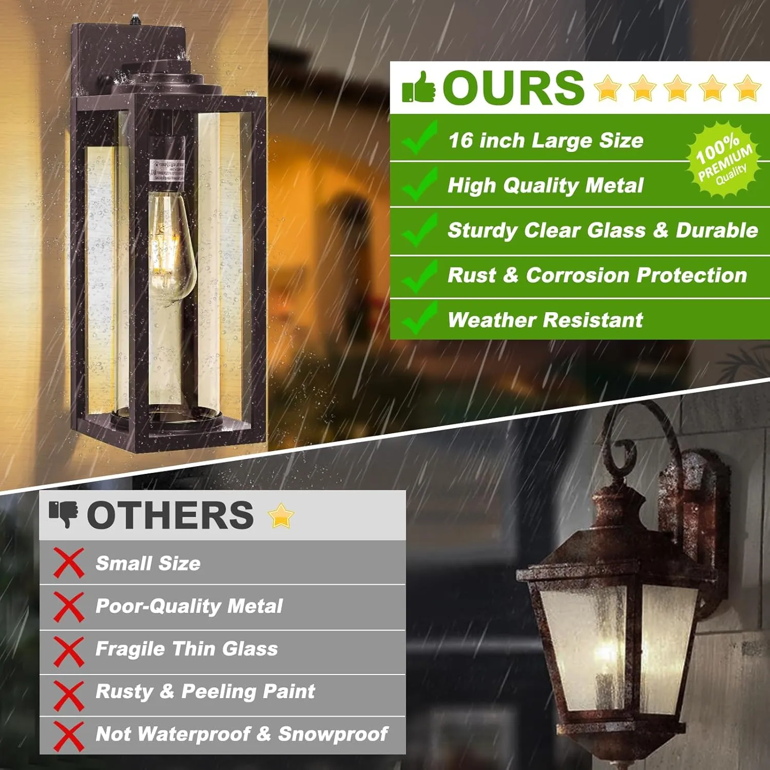 Oil Rubbed Bronze Dusk to Dawn Outdoor Wall Light Fixtures - 2 Packs Exterior Waterproof Outdoor Lighting, Farmhouse Porch Sconces Wall Mounted Lighting, Anti-Rust Outside Lantern for Front Door