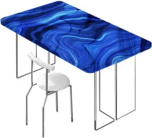 OOzie Blue Elastic Fitted Picnic Table Cover Twist Textures with Marble Pattern Rectangle Table Cover for Outdoor Picnic Camping Parties,for 4 Foot Tables Marble