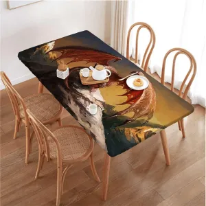 OOzie Brown Grey Tablecloth for Folding Table Fantasy World Illustration Elastic Edged Table Cover for Farm Kitchen Dining Picnic Coffee Patio Decor Cartoon Creature Fits up 4 Foot Tables