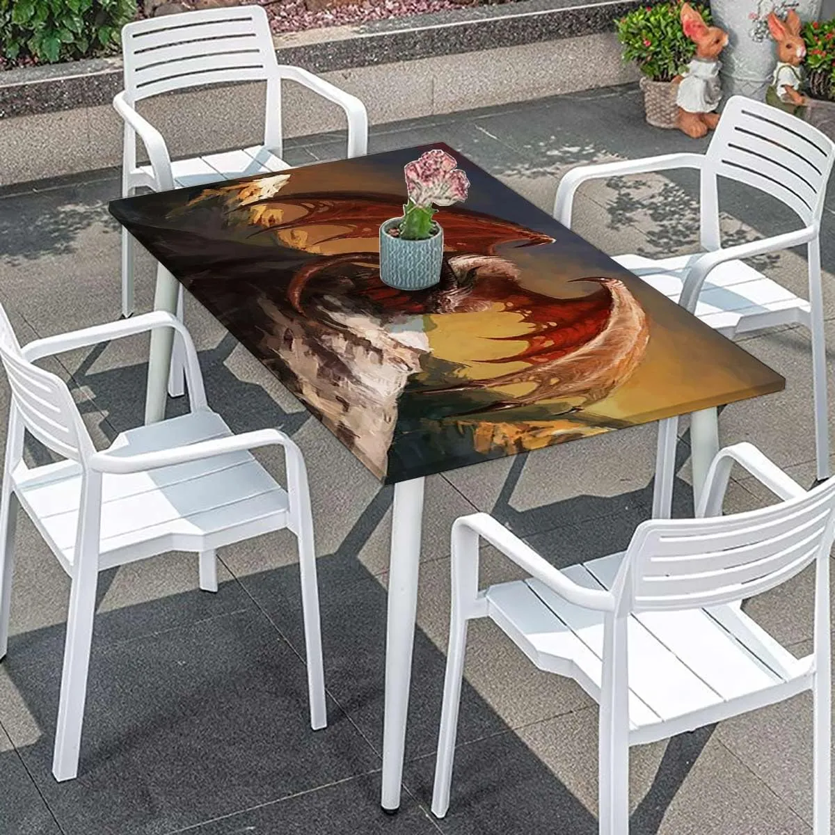 OOzie Brown Grey Tablecloth for Folding Table Fantasy World Illustration Elastic Edged Table Cover for Farm Kitchen Dining Picnic Coffee Patio Decor Cartoon Creature Fits up 4 Foot Tables