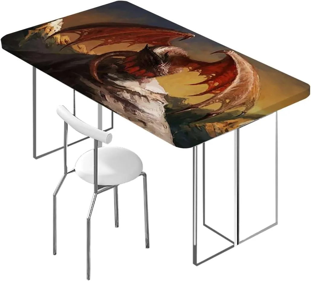 OOzie Brown Grey Tablecloth for Folding Table Fantasy World Illustration Elastic Edged Table Cover for Farm Kitchen Dining Picnic Coffee Patio Decor Cartoon Creature Fits up 4 Foot Tables