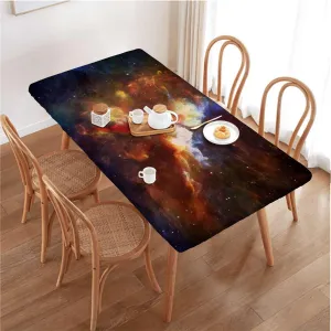 OOzie Coral Multicolor Fitted Tablecloth for Rectangle Table Galaxy Design Waterproof Wipeable Table Cloth Protector Fantasy Art Fits up 5 Foot Tables