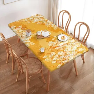OOzie Marigold Cream Fitted Tablecloth Cover, Exotic Japanese Cherry Blossom Picnic Table Tablecloth Covers Set for Picnics Indoor and Outdoor Dining,for 4 Foot Tables Flowers