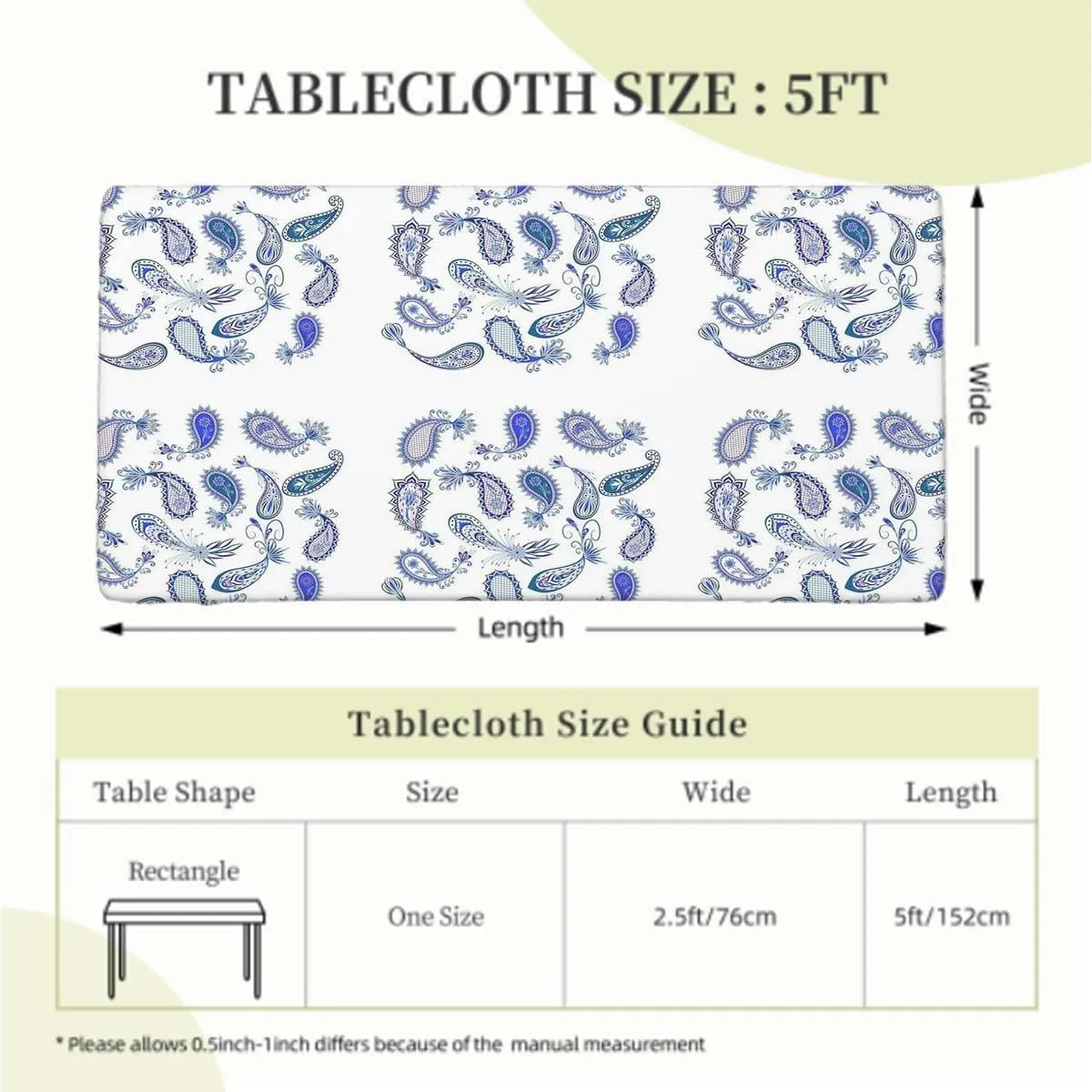 OOzie Navy Blue White Elastic Fitted Tablecloths, Old Fashioned Motifs Fitted Tablecloth Rectangle Table Cover - Table Cloth - Fitted Table Covers Blue and White Fits up 5 Foot Tables
