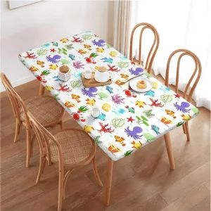 OOzie White Multicolor Tablecloth for Folding Table Friendly Sea Animals Cartoon Tablecloth ​Suitable for Camping Party and Picnic,for 4 Foot Tables Aquarium