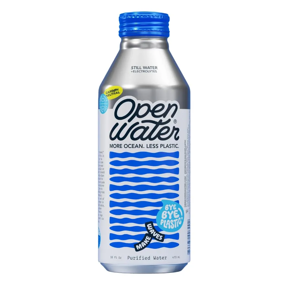 Open Water Still 16oz bottles (1 cases, 12 bottles) - Sustainable Aluminum Bottled Still Water With Electrolytes - 7.0 pH Balanced BPA-Free Ultra-Purified Water