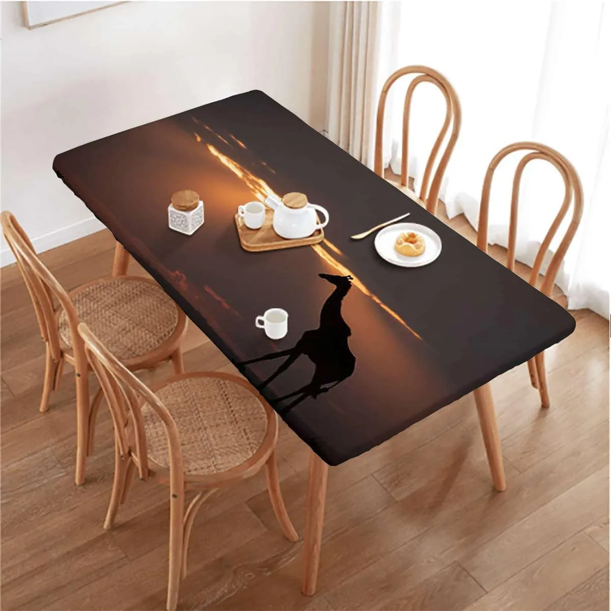 Orange Black Tablecloth for Folding Table on Bushes by The Lake Surface Horizon Waterproof Spill-Easy to Wipe, Great for Picnic Party Outdoor Patio Giraffes Fits up 5 Foot Tables