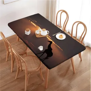 Orange Black Tablecloth for Folding Table on Bushes by The Lake Surface Horizon Waterproof Spill-Easy to Wipe, Great for Picnic Party Outdoor Patio Giraffes Fits up 5 Foot Tables
